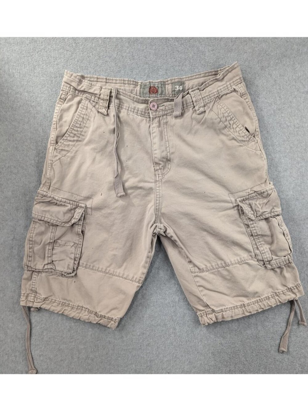 Southpole Cargo Shorts Mens 34 Beige Drawstring Hem Utility Pockets 12 Inseam